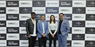 Mr Tarun Garg, Director-Sales, Marketing and Service, Hyundai Motor India Ltd and Mr Devraj Sanyal, MD & CEO of UMG, India & South Asia along with renowned artists Aastha Gill & King at launch of Hyundai Spotlight and premier of first song ‘Dhoondein Sitaare’.